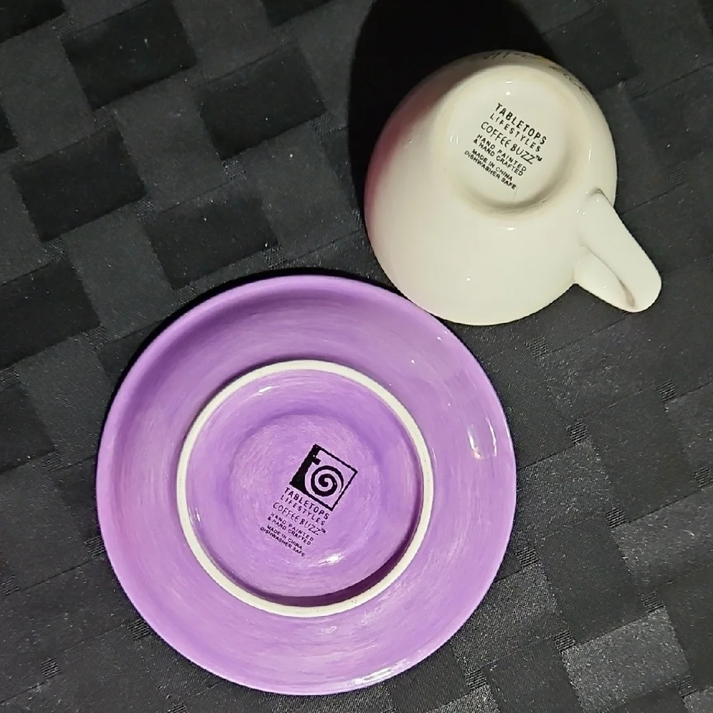 Tabletops Lifestyles Coffee Buzz Cup & Saucer Set - Whimsical Purple/Yellow